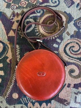 Round Leather Crossbody Bag in Cherry Red by Cuoieria Fiorentina